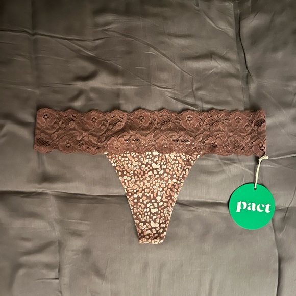 Pact Other - NWT Pact Organic Cotton Brown Polka Dot Lace-Waist Thong S
